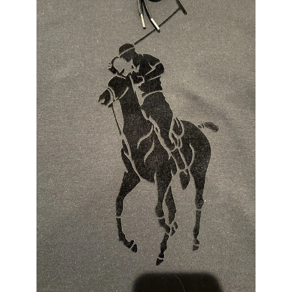 Polo Ralph Lauren Double Knit Big Pony Black On Black Hooded Sweatshirt Mens XL‎